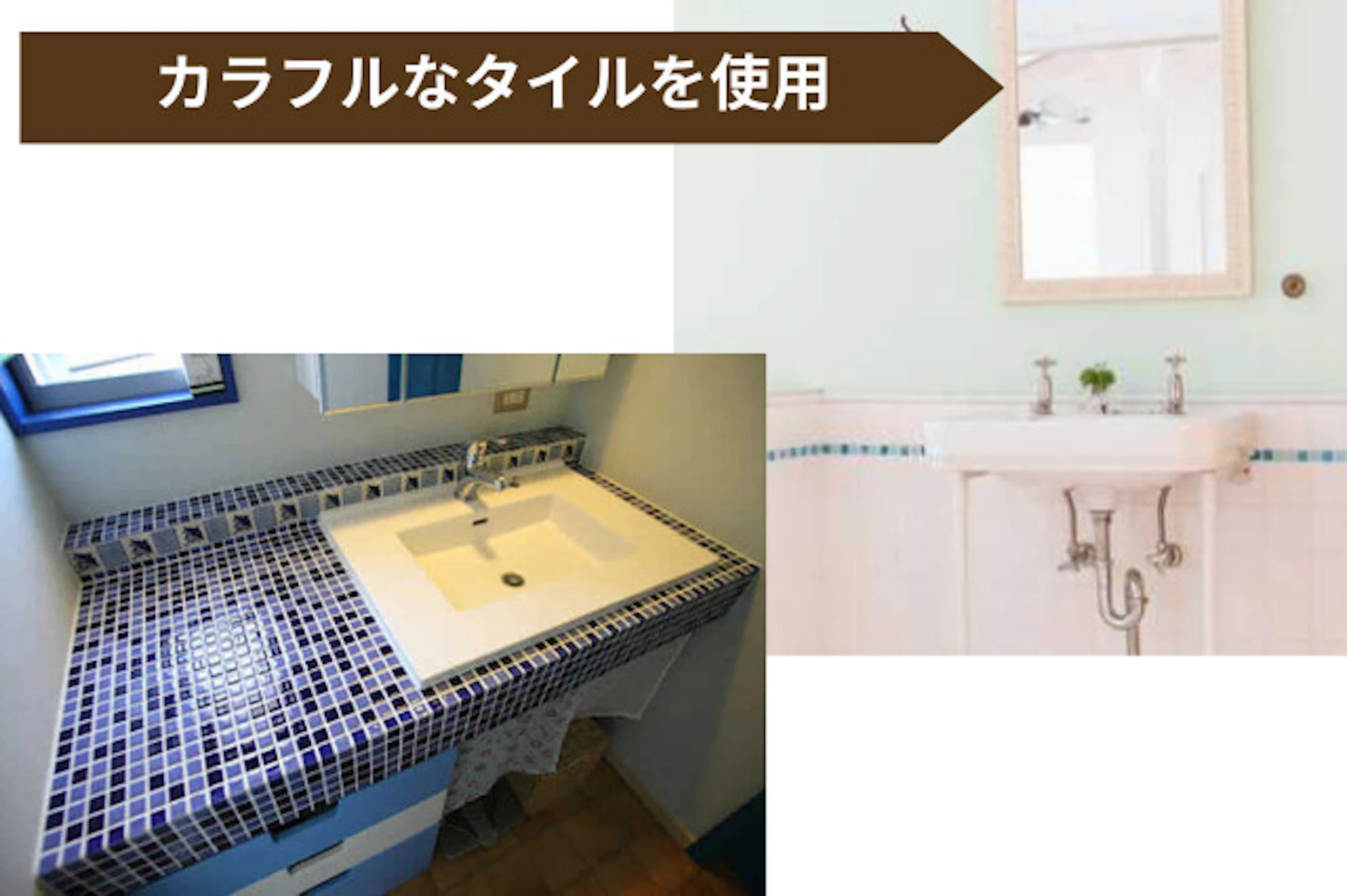 カラフルなタイルでポップな洗面台