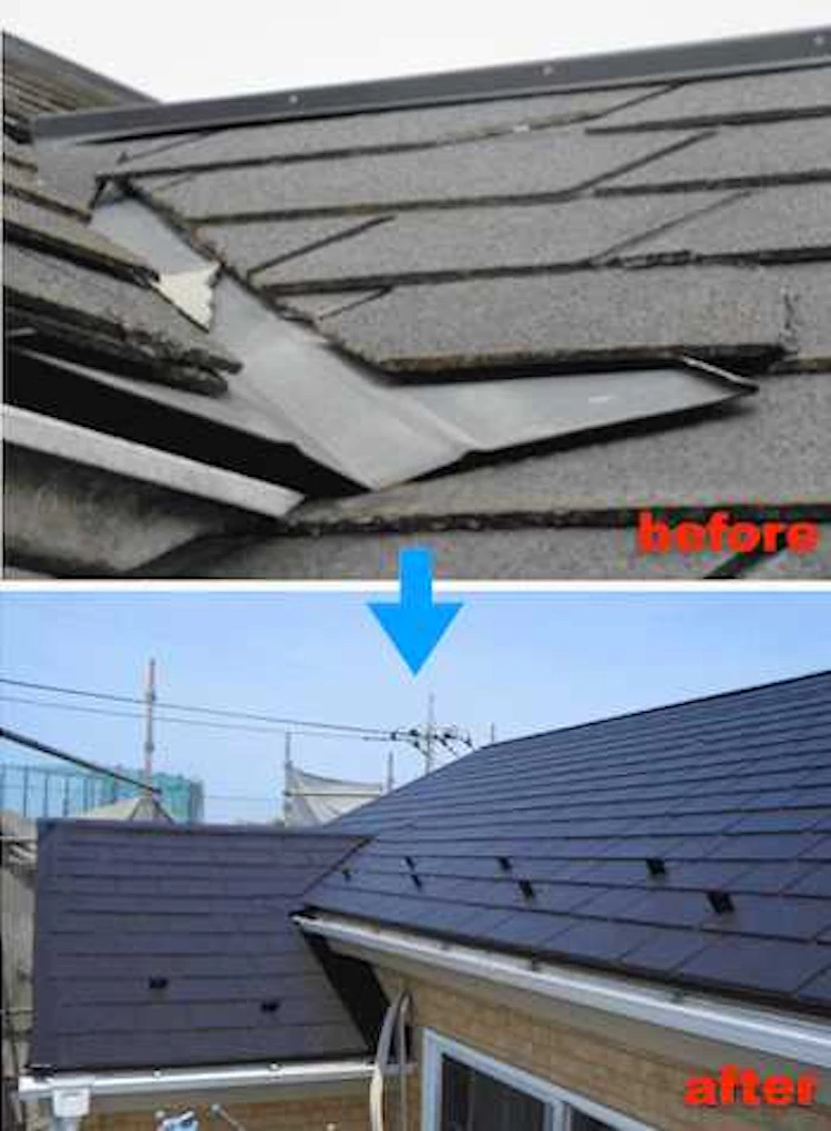 欠けていたコロニアル瓦を補修後、『サーモアイSi』で塗装