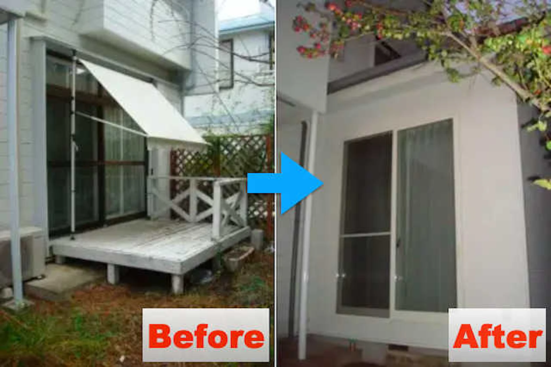 部屋を6畳分増築するため庭のウッドデッキ撤去