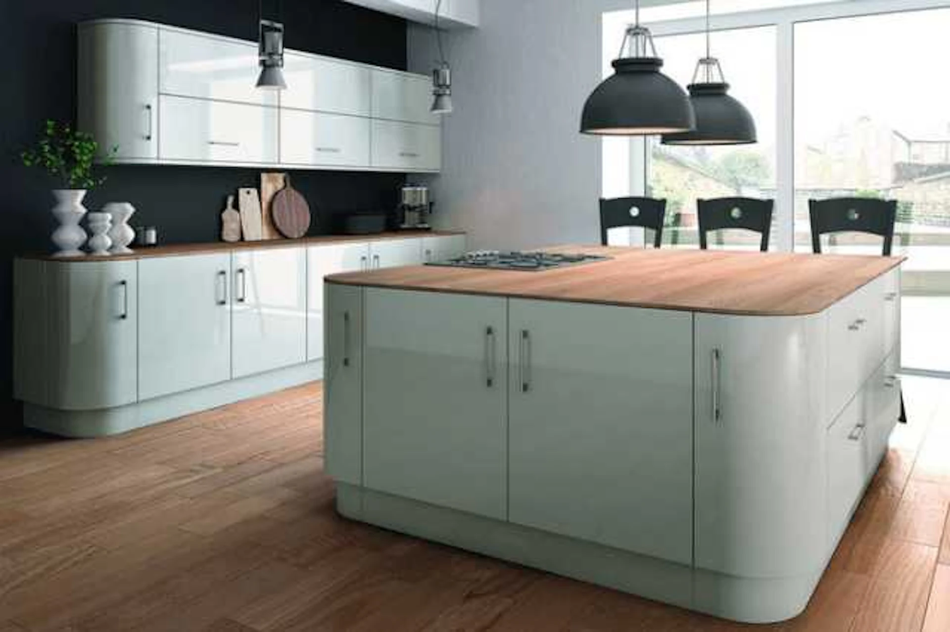 アイランドキッチンに椅子を並べて