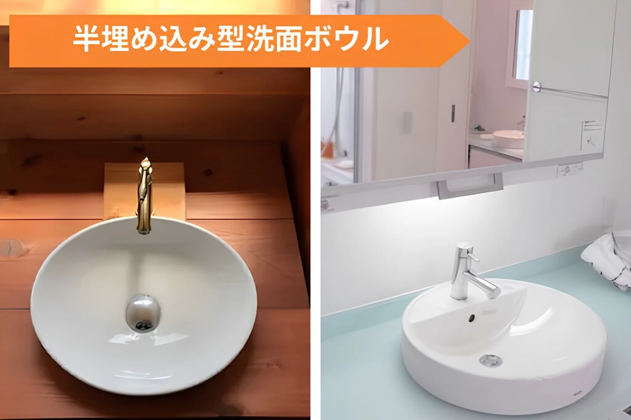 半埋め込み型はカウンター下の収納空間を確保できます。