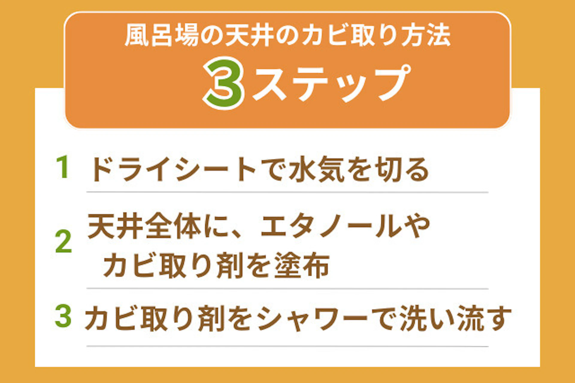 風呂場の天井のカビ取り方法3ステップ