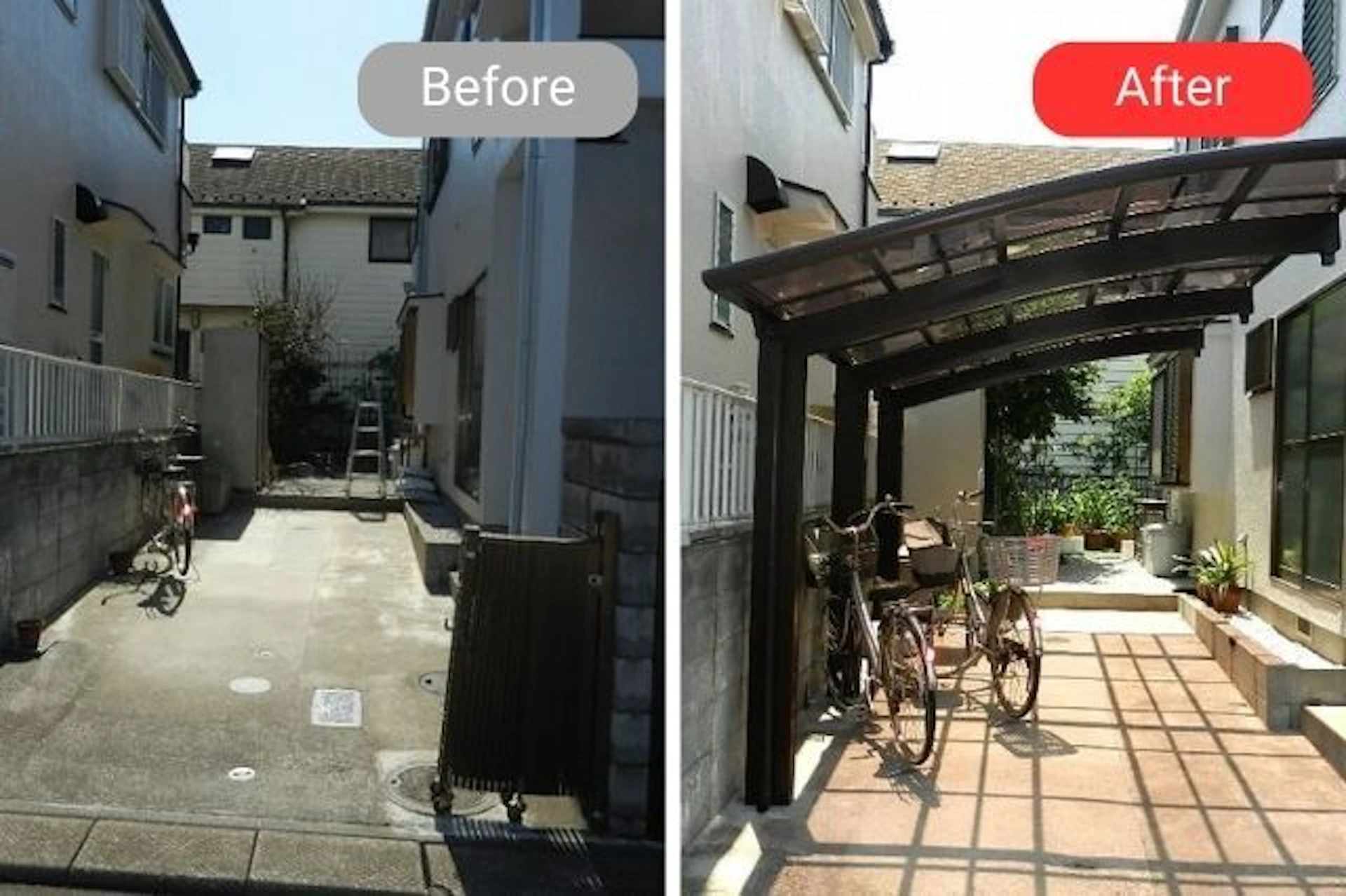 事例3: 自転車も置けるカーポートを設置