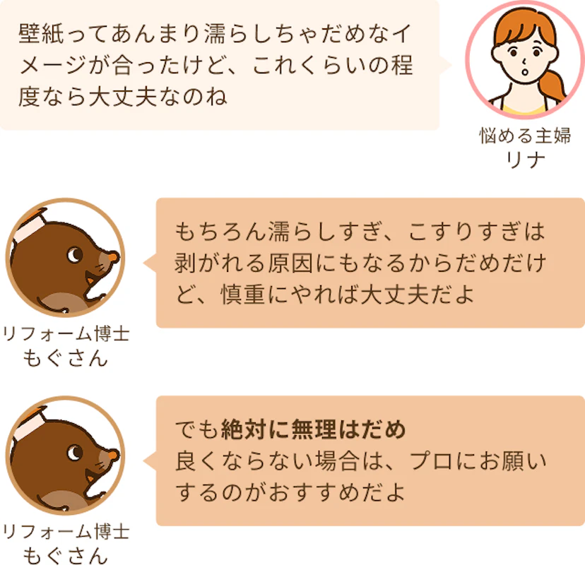 壁紙は絶対に濡らしてはいけないものだと思っていたが、ある程度ならいいと知って驚く主婦のリナ