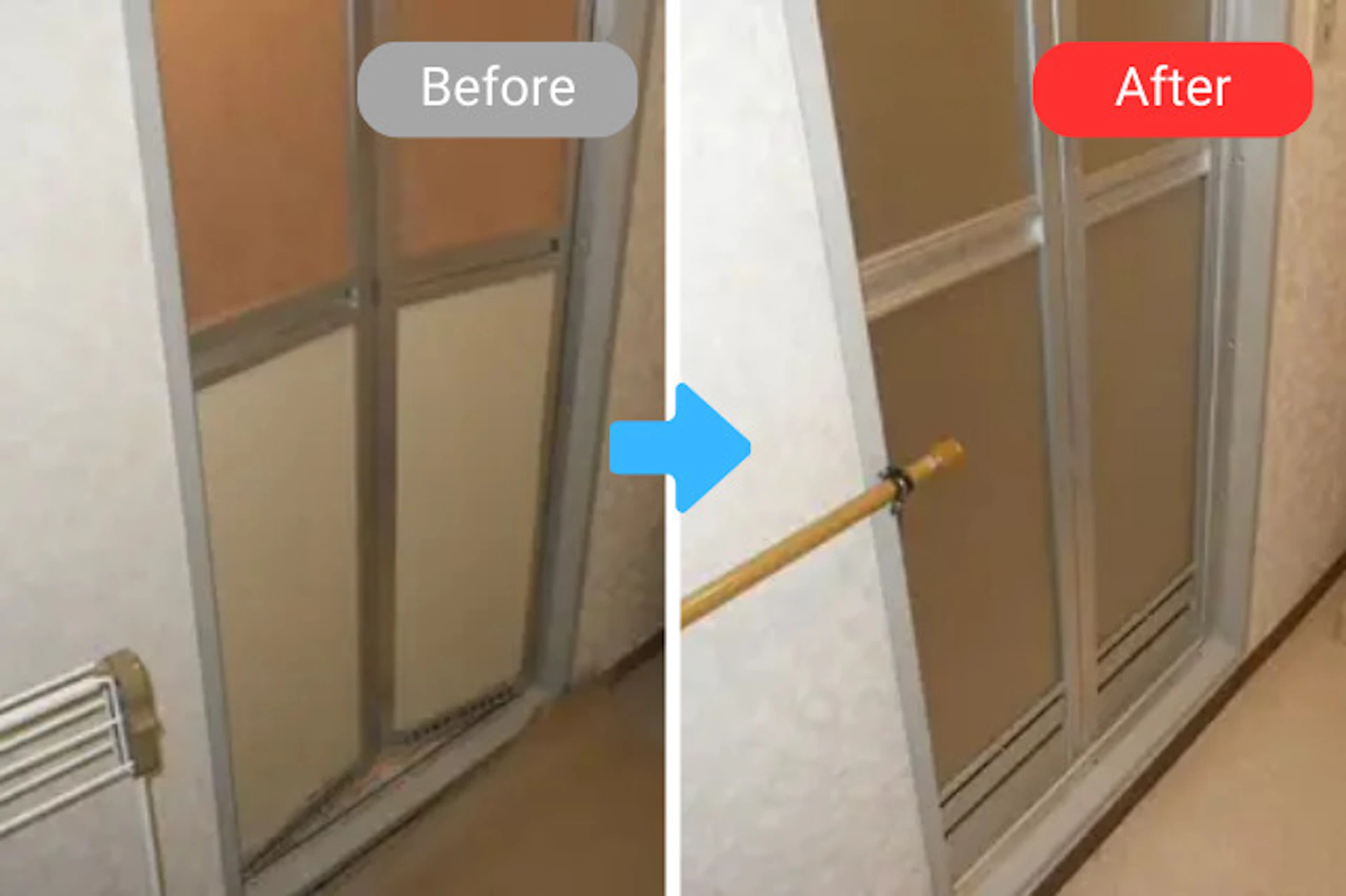 劣化した浴室ドアを折れ戸に交換した事例