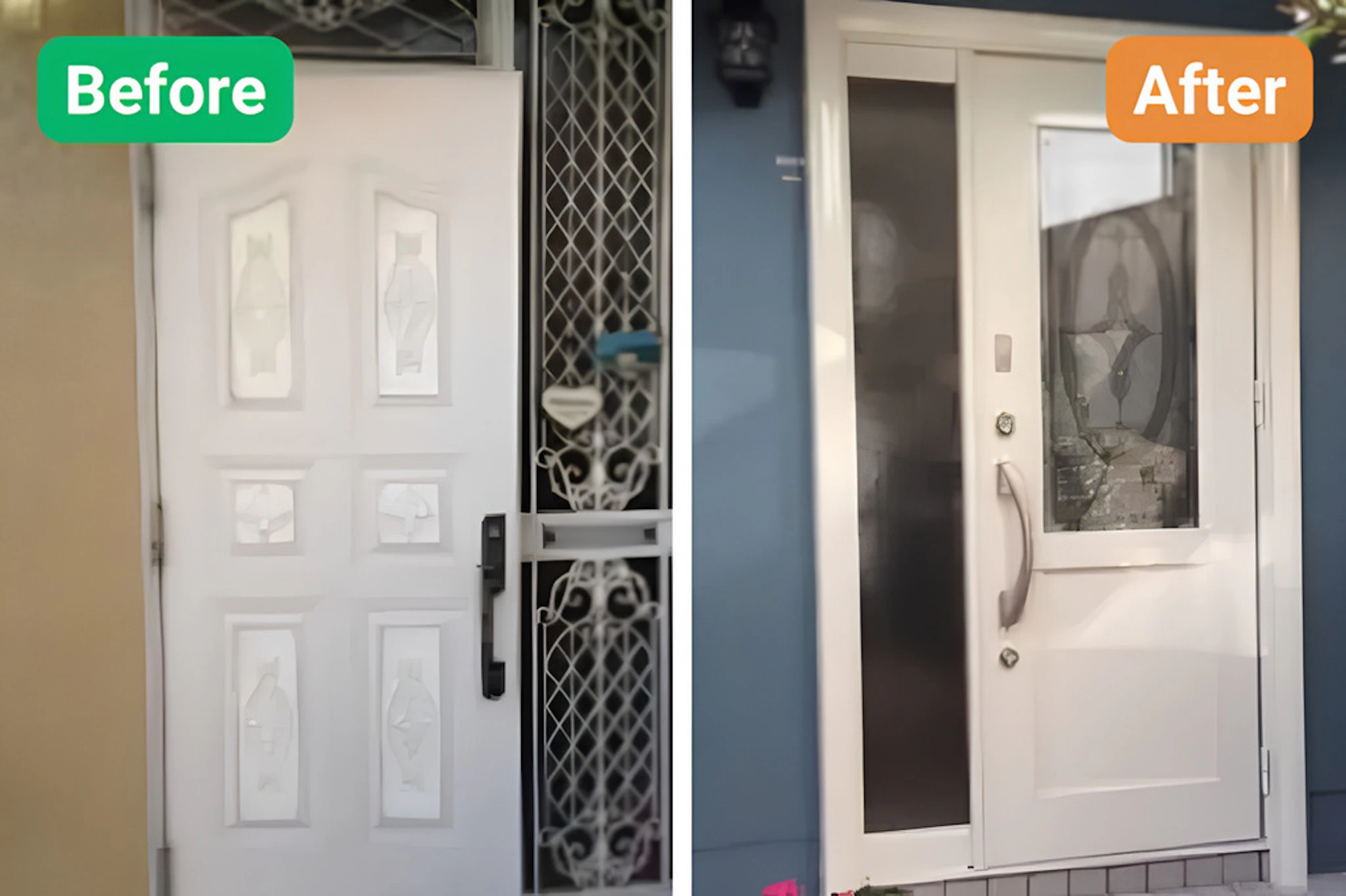 玄関ドアにステンドグラスを設置した事例