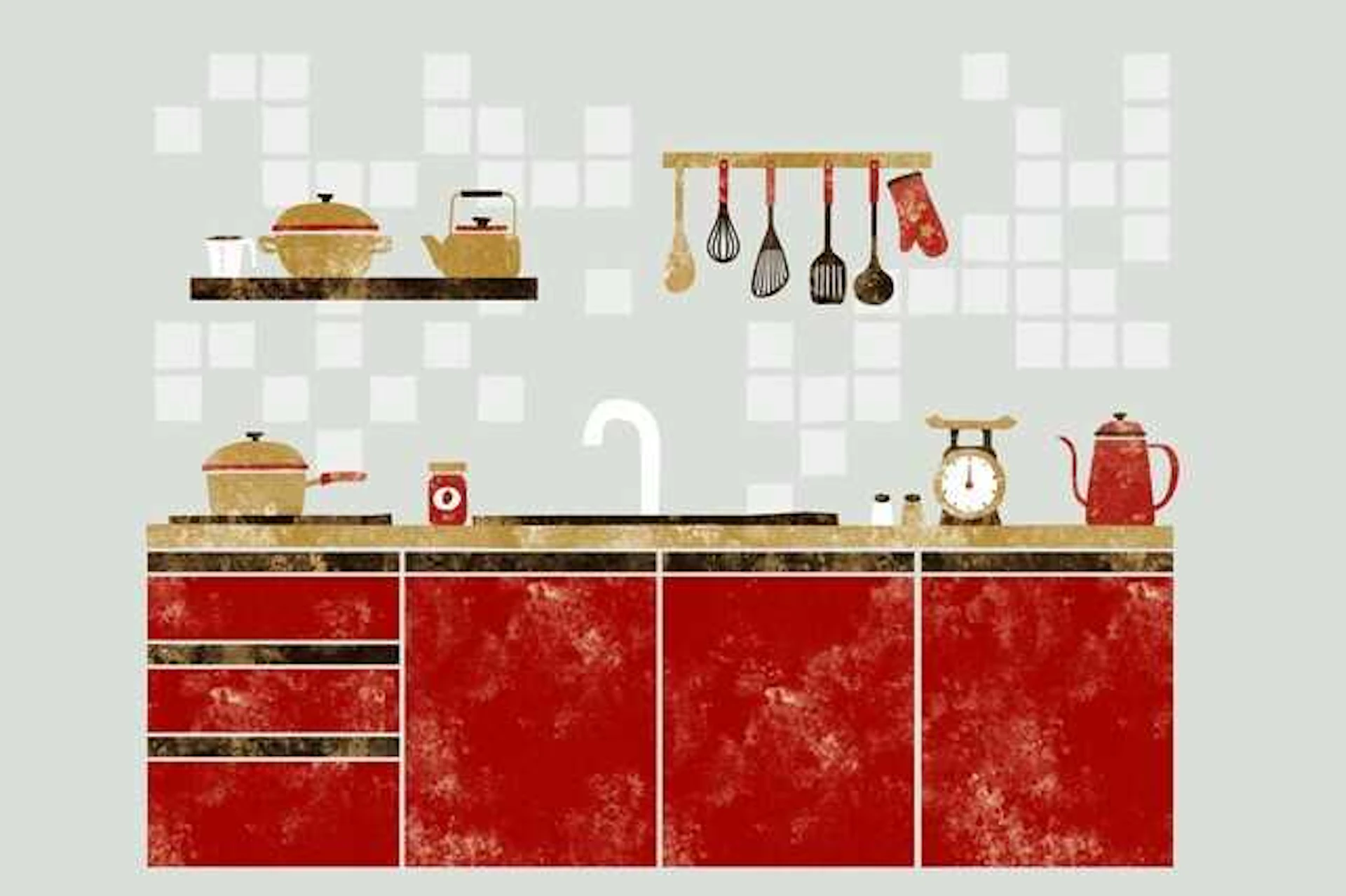 赤・ピンクのキッチンのリフォーム事例