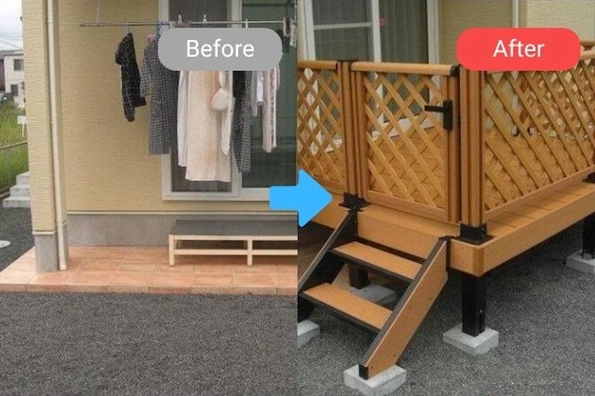 事例2 塗装不要！洗濯置き場・遊び場にもなる人工木材製ウッドデッキ