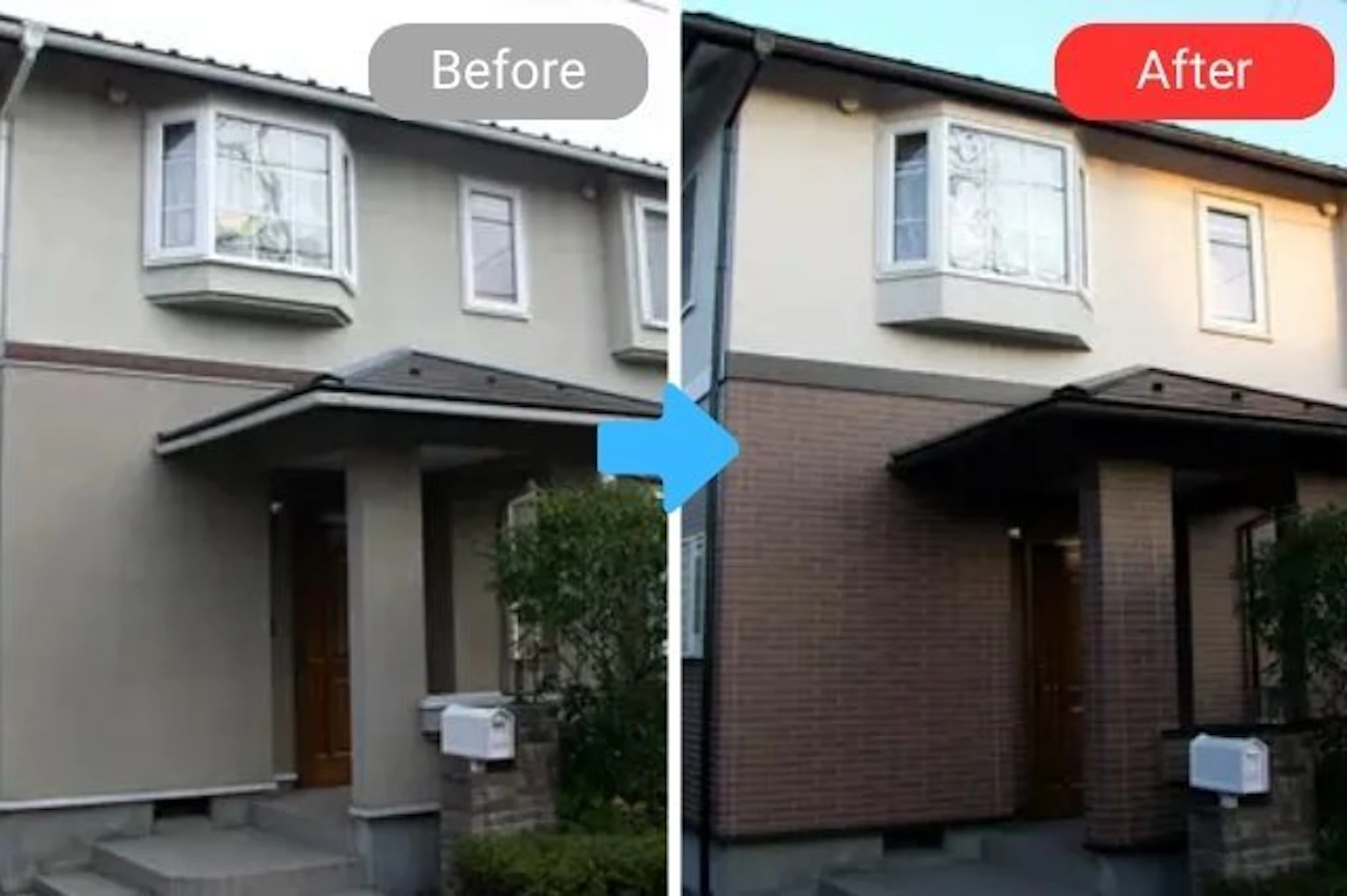 事例2 タイル調などの外壁材でツートンカラーに