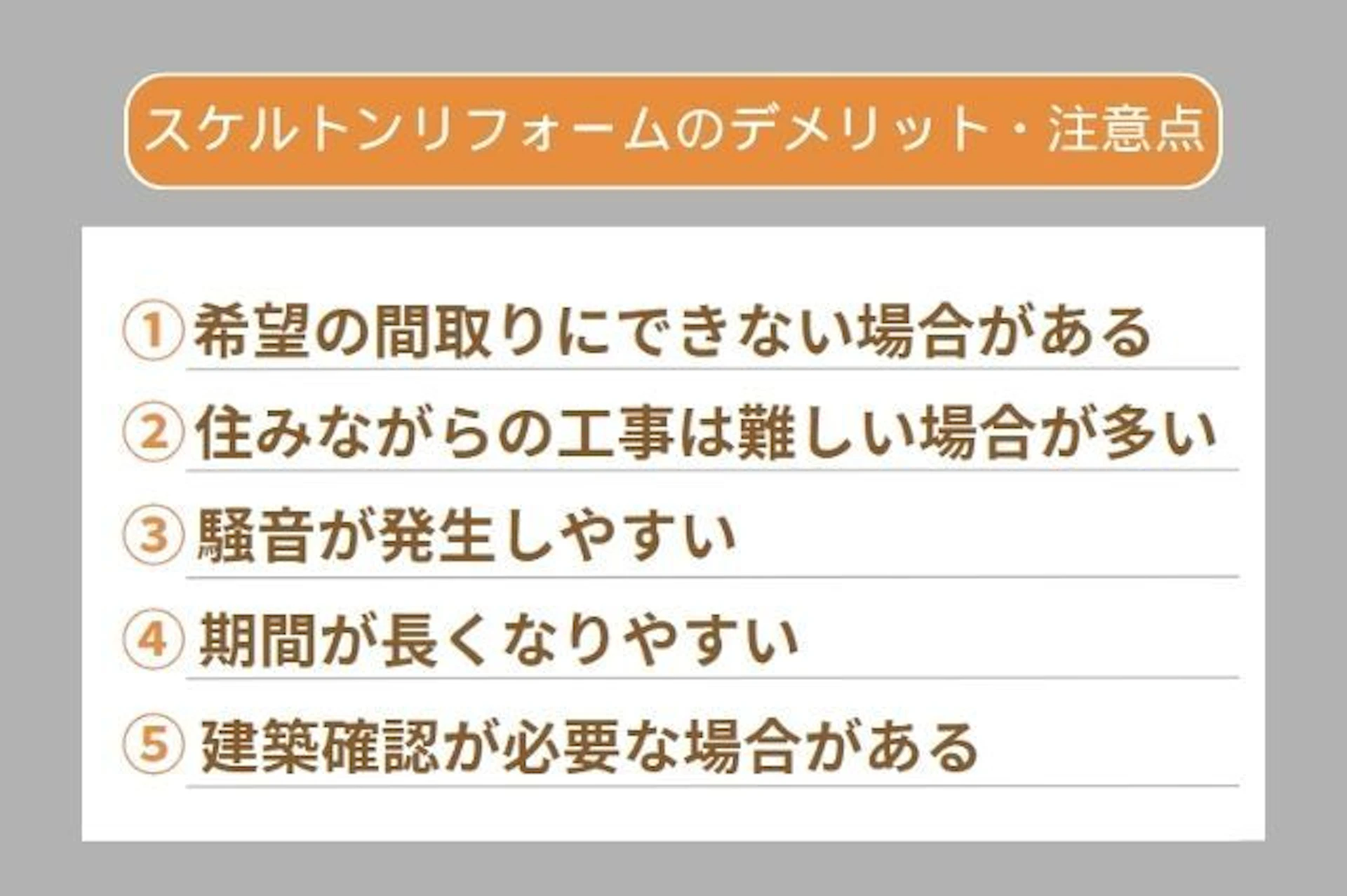 スケルトンリフォームのデメリット・注意点