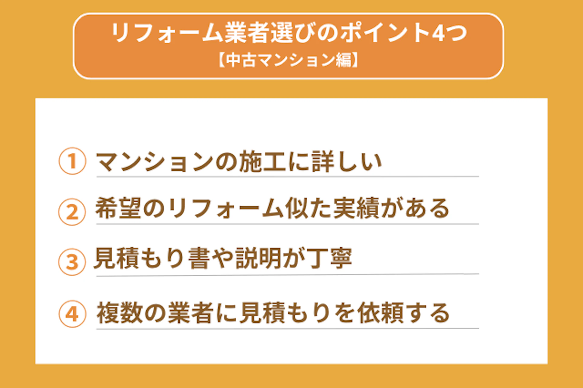 リフォーム業者選びの4つのポイント中古マンション編