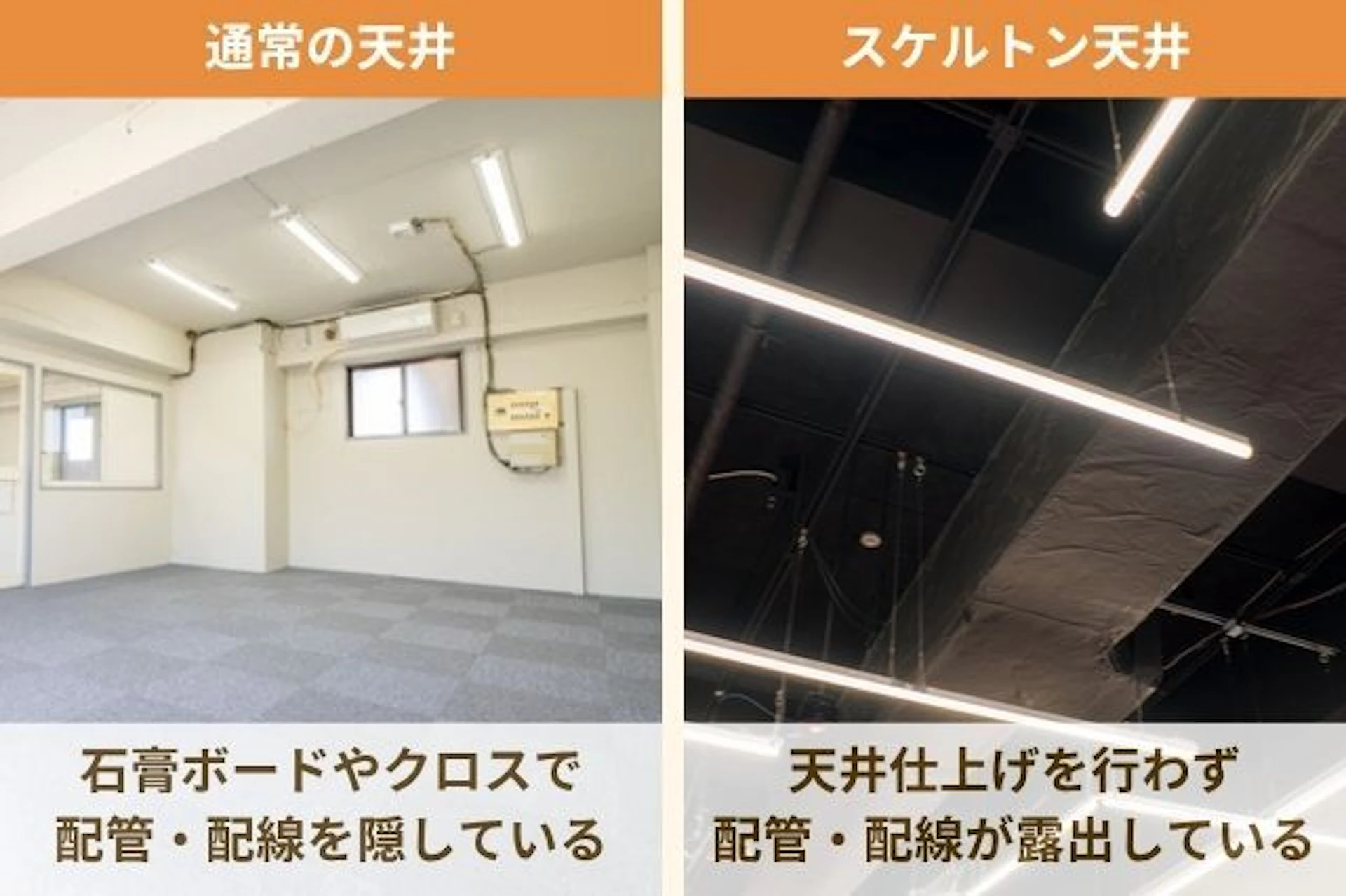 スケルトン天井とは?特徴を解説