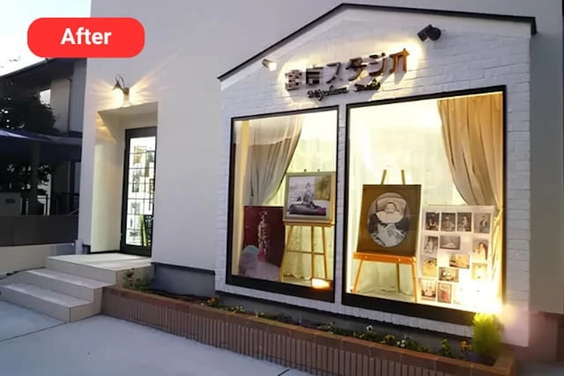 照明や花壇も設置し、明るい雰囲気の写真館