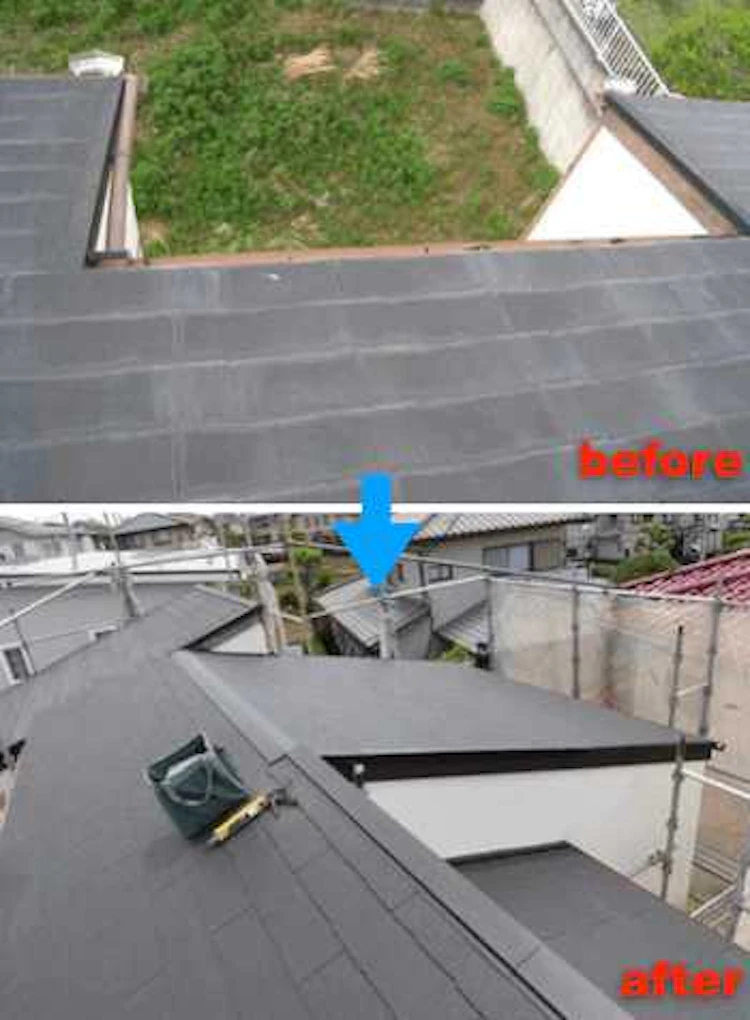 雨漏りしていたカラーベスト屋根を葺き替え