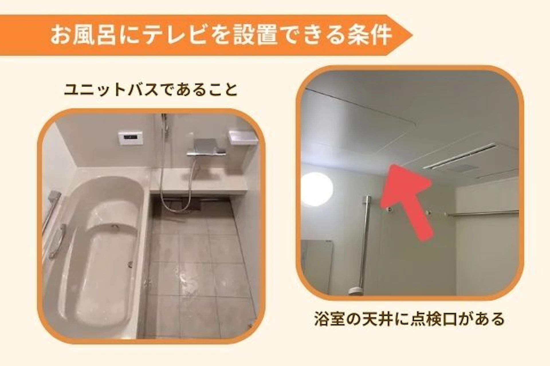 お風呂にテレビを設置できる条件 ユニットバスであること 浴室の天井に点検口がある