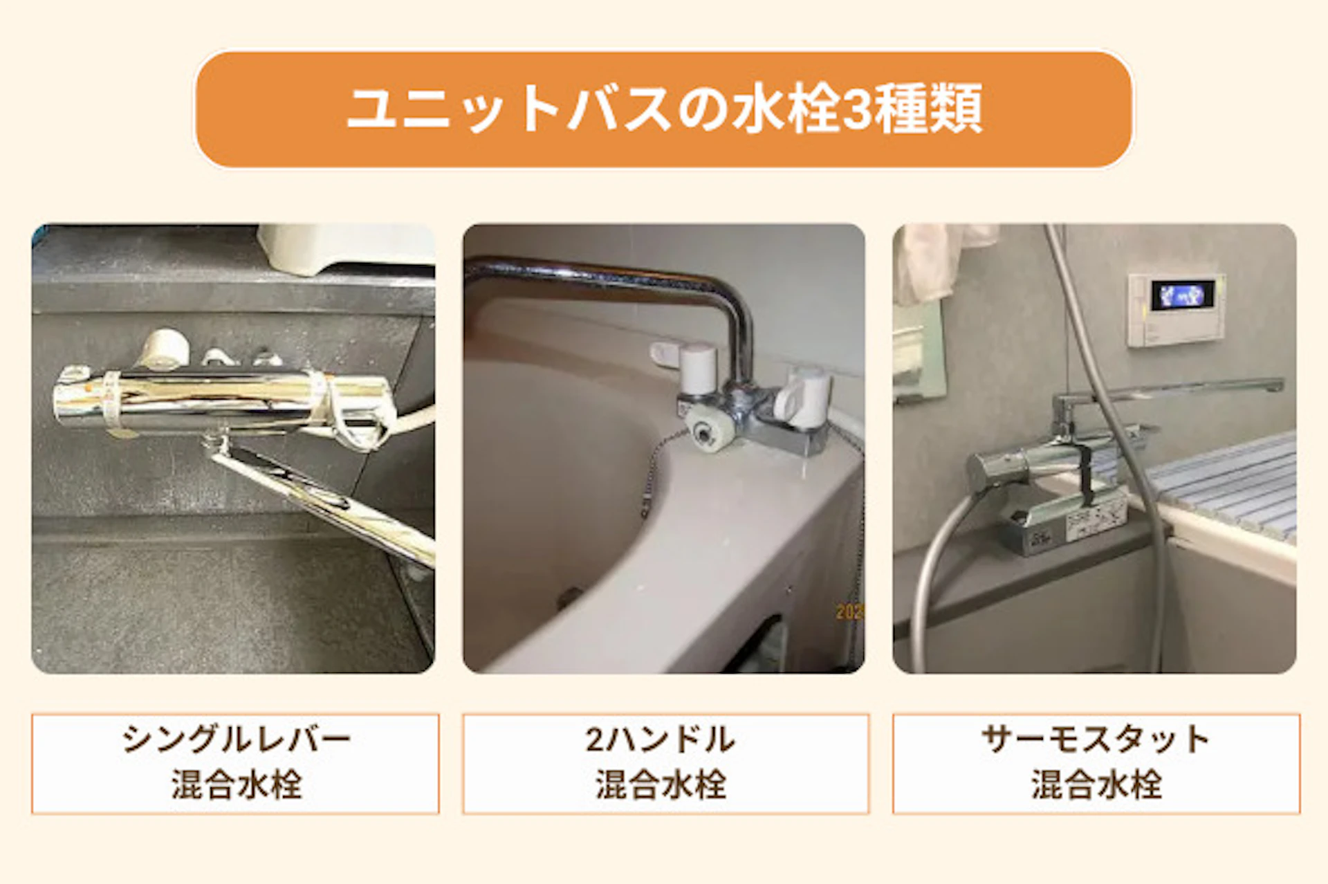 ユニットバスの水栓3種類まとま画像