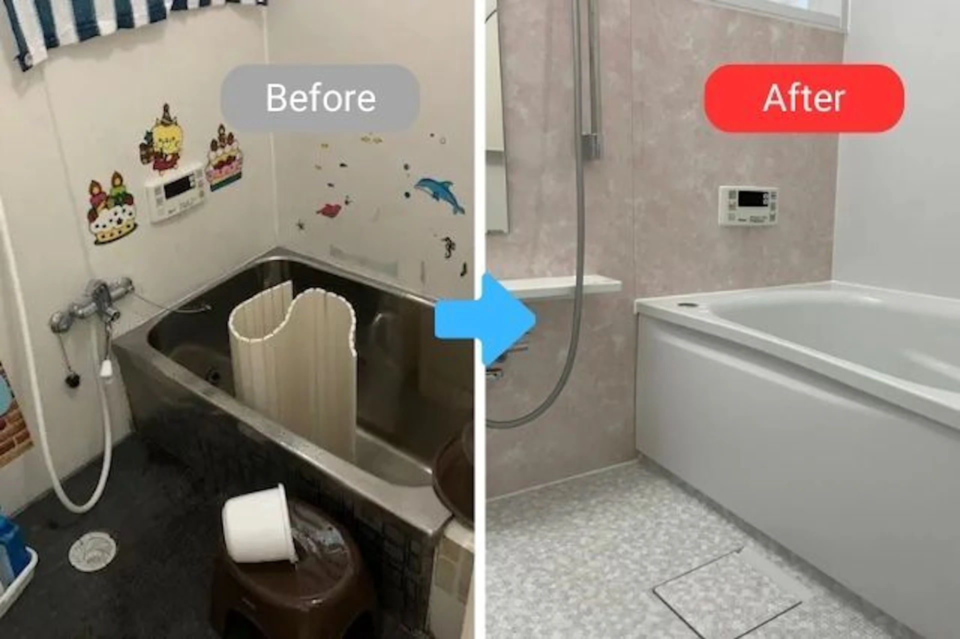 事例3 ピンクのパネルがかわいいユニットバス