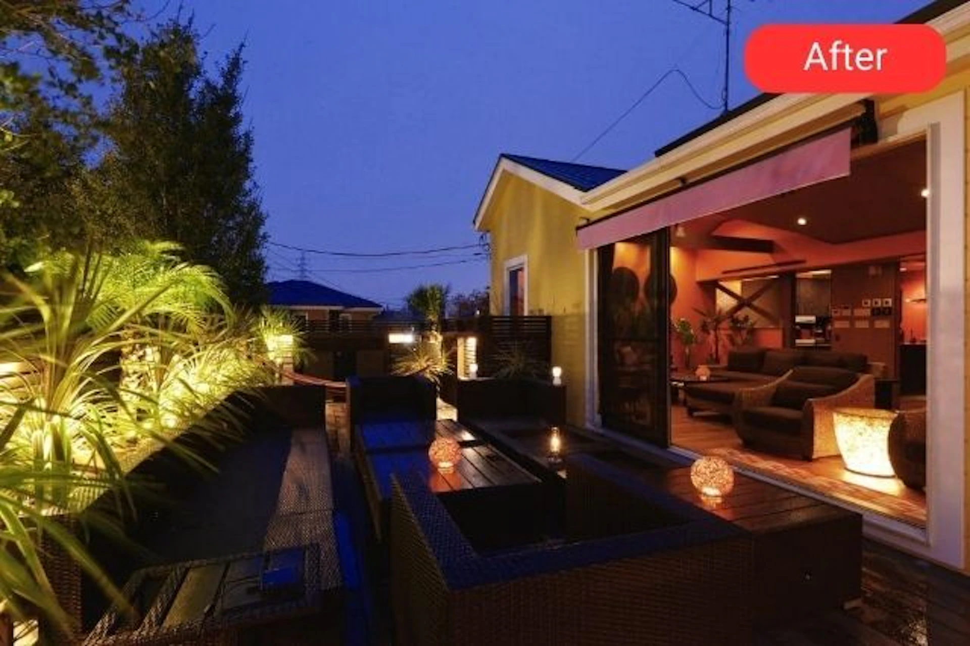 事例2: 南欧風リゾートのアウトドアリビング