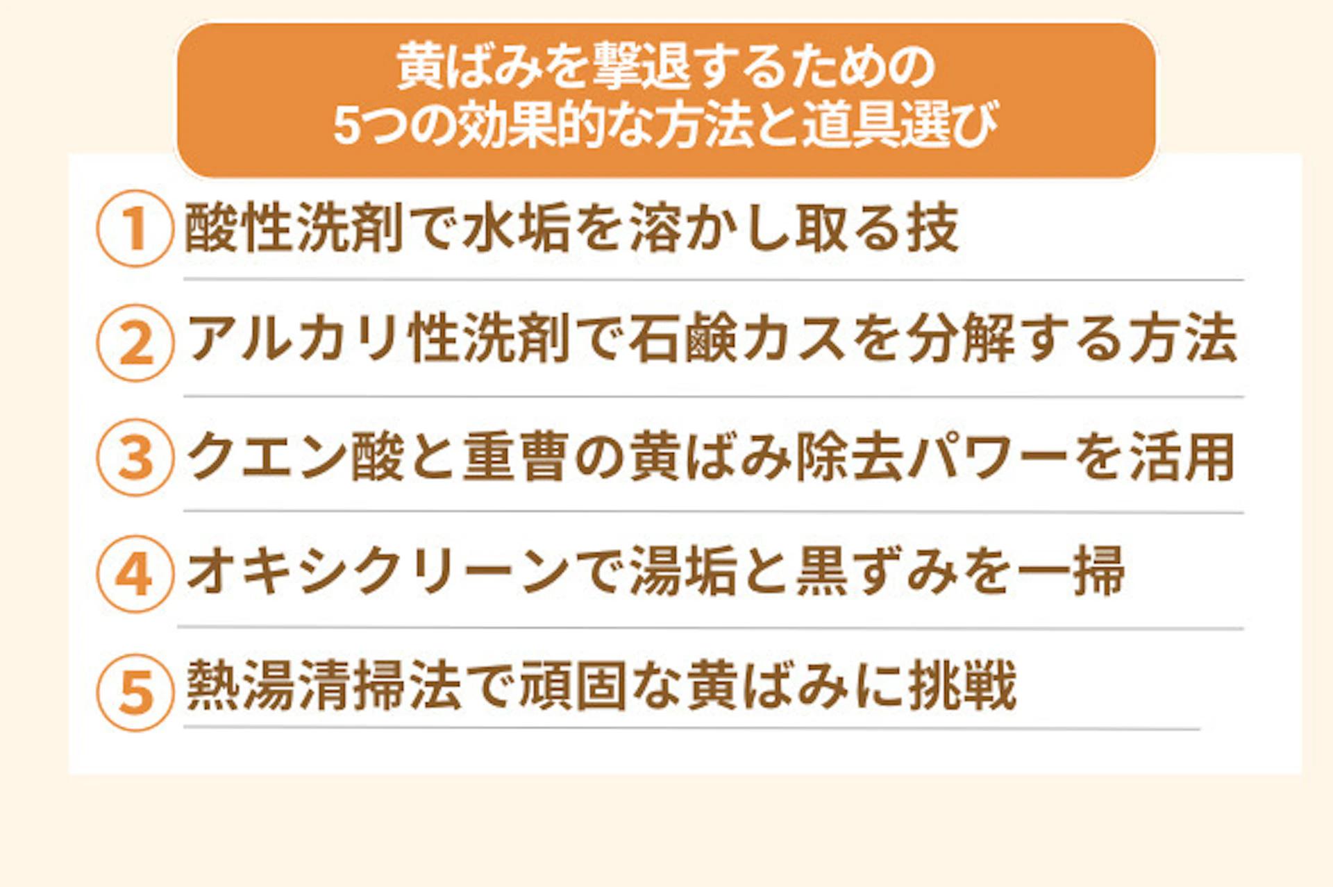 黄ばみを撃退する5つの効果的な除去法と道具選び