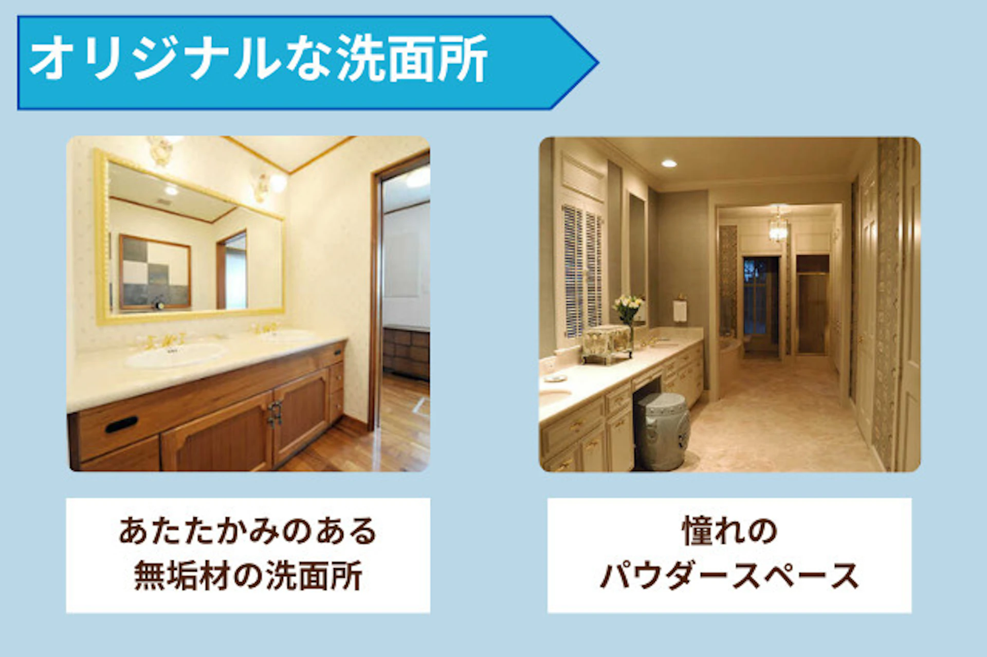 無垢材で暖かみのある洗面所