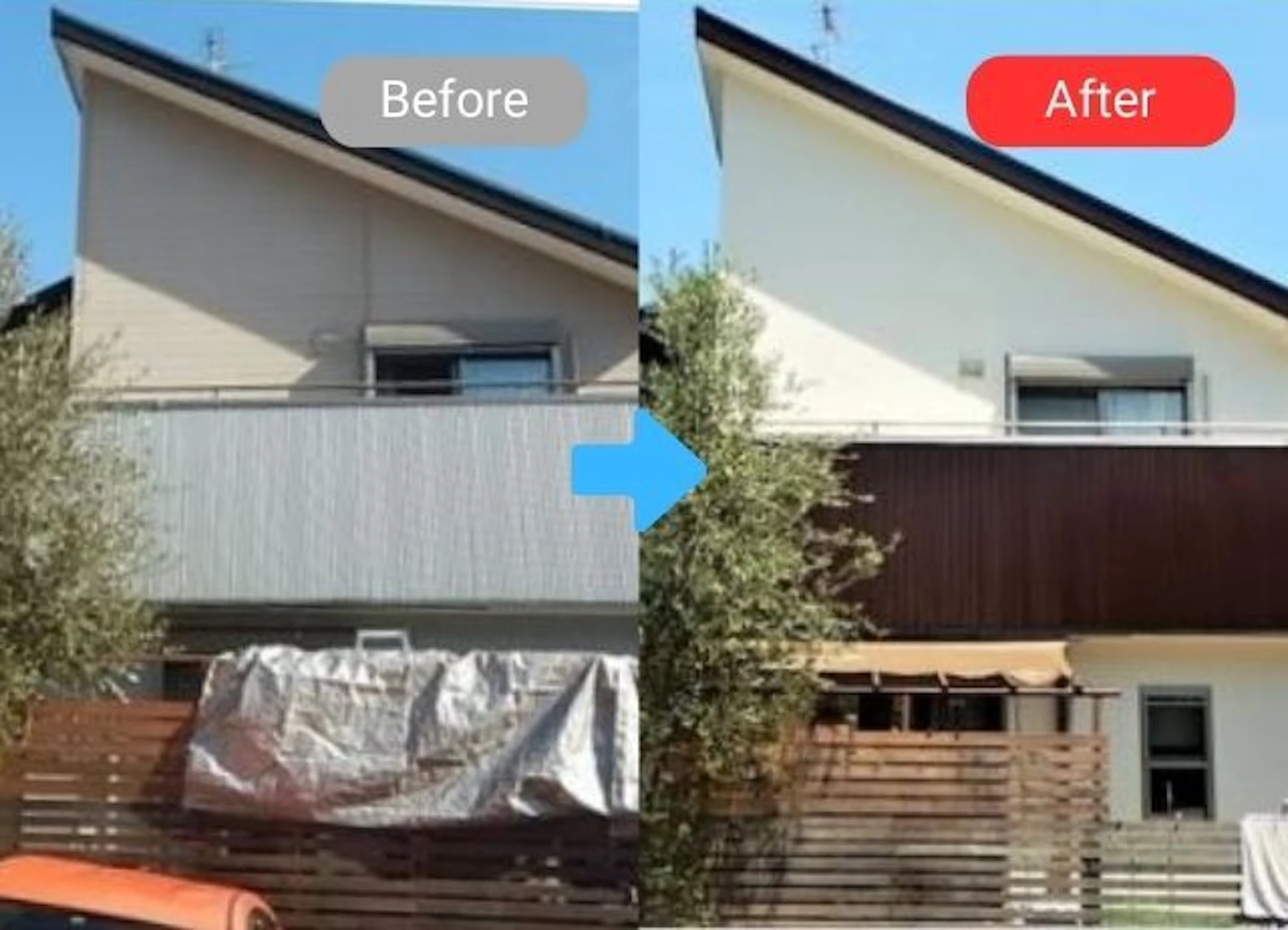 外壁と屋根の塗装前と塗装後の比較写真