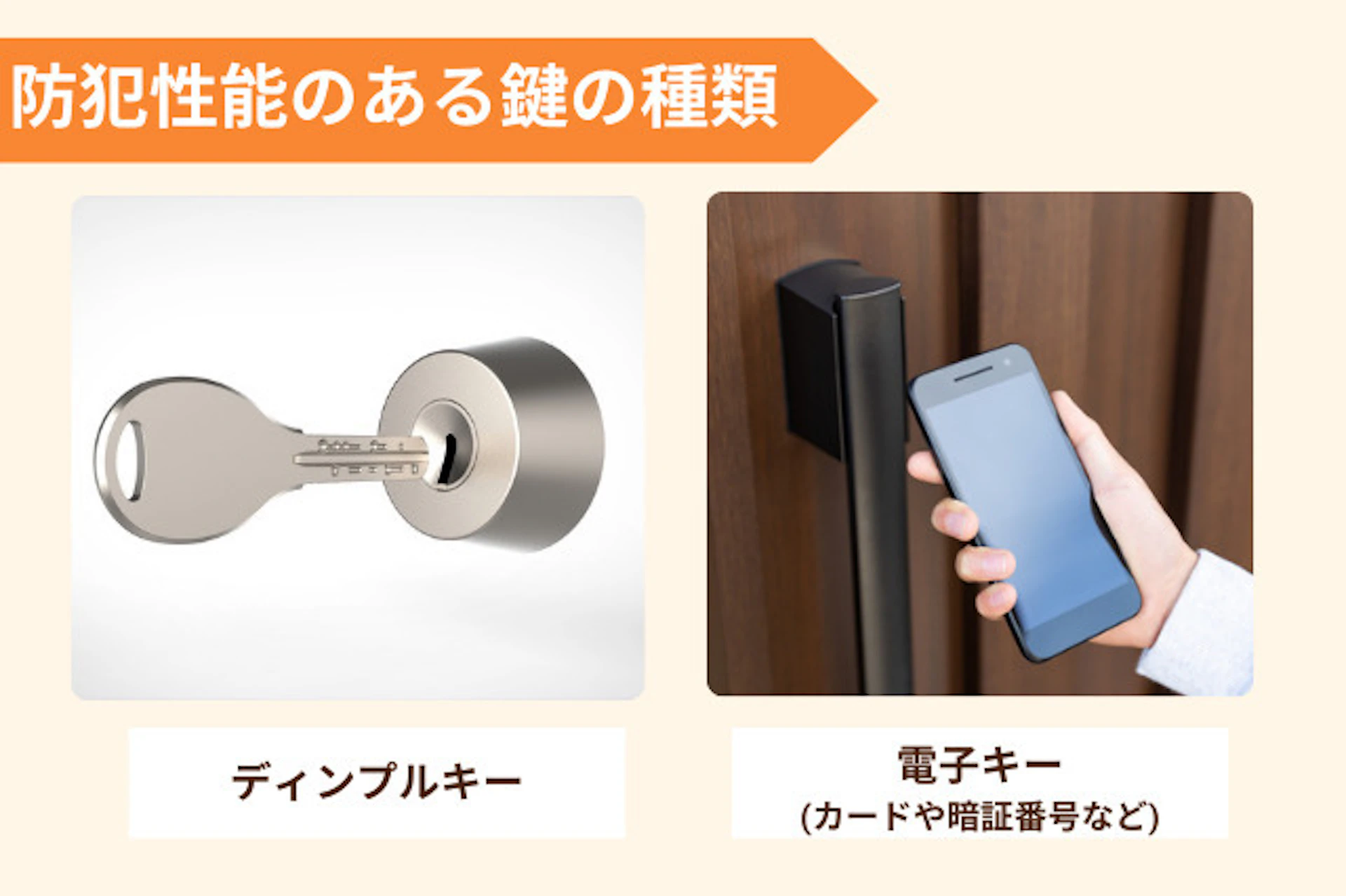 防犯性能の高い鍵2種類：ディンプルキー、電子キー