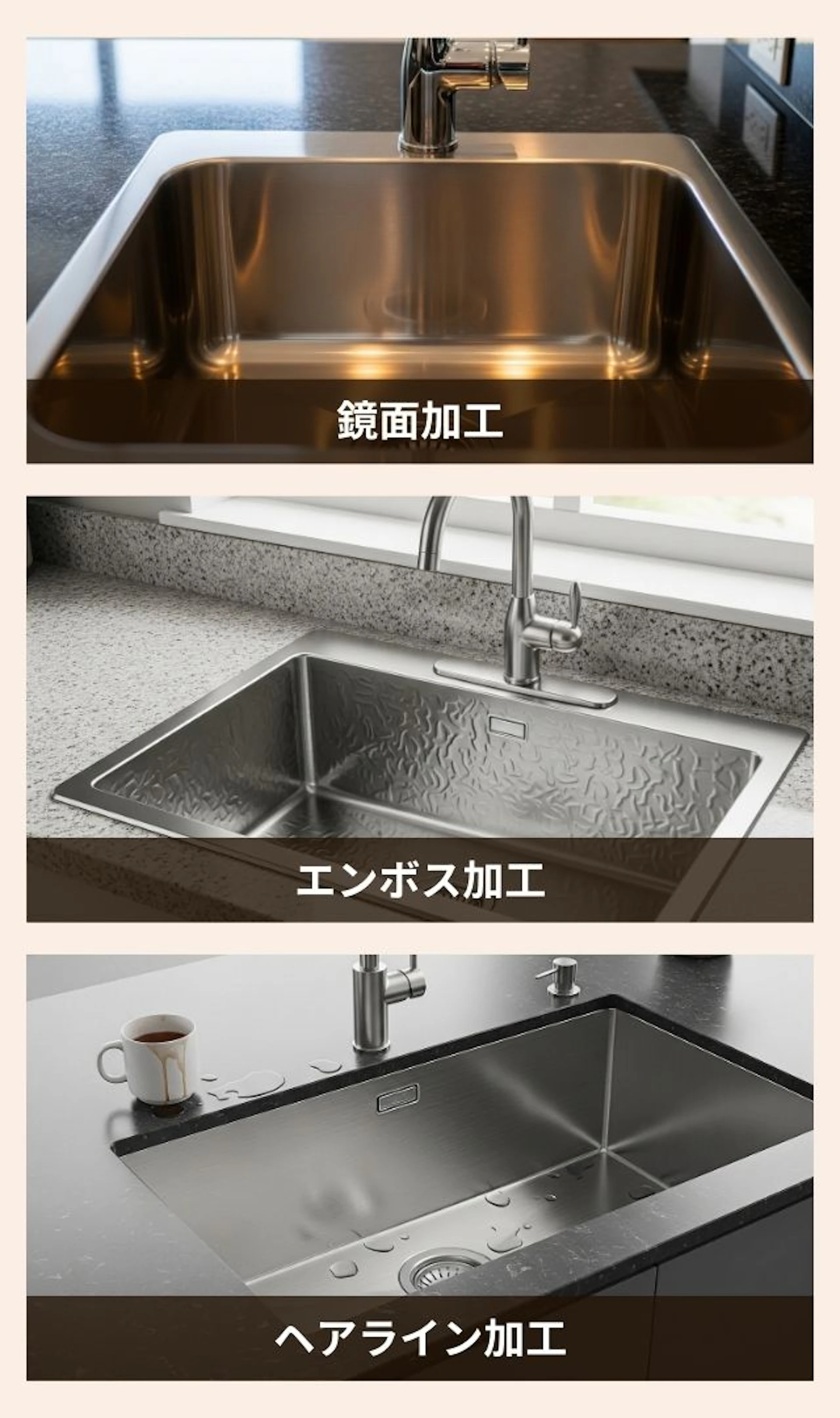 ステンレスシンクの仕上げの種類