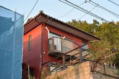 緑と調和する外壁