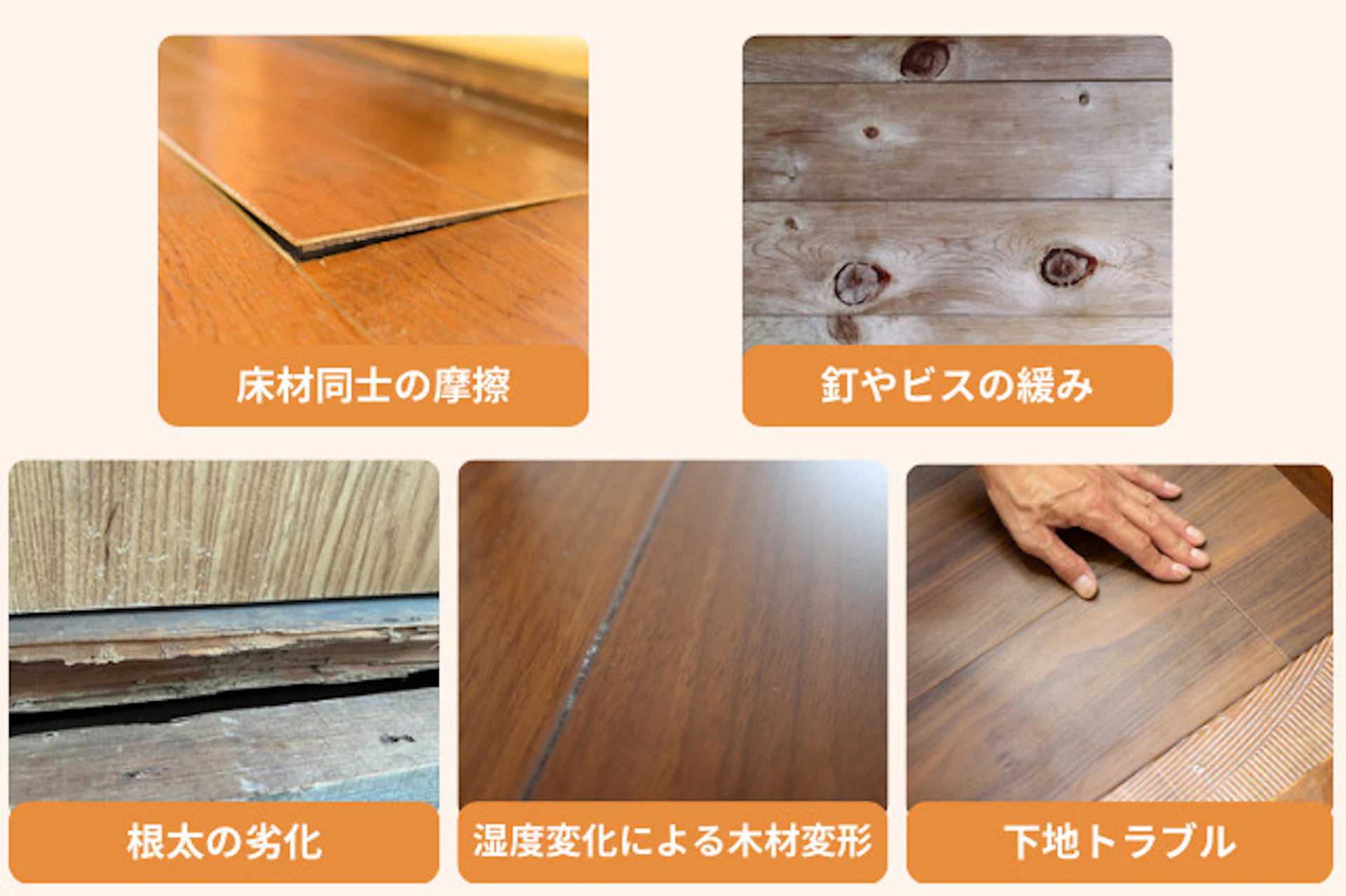 音の種類で特定する床鳴りの原因