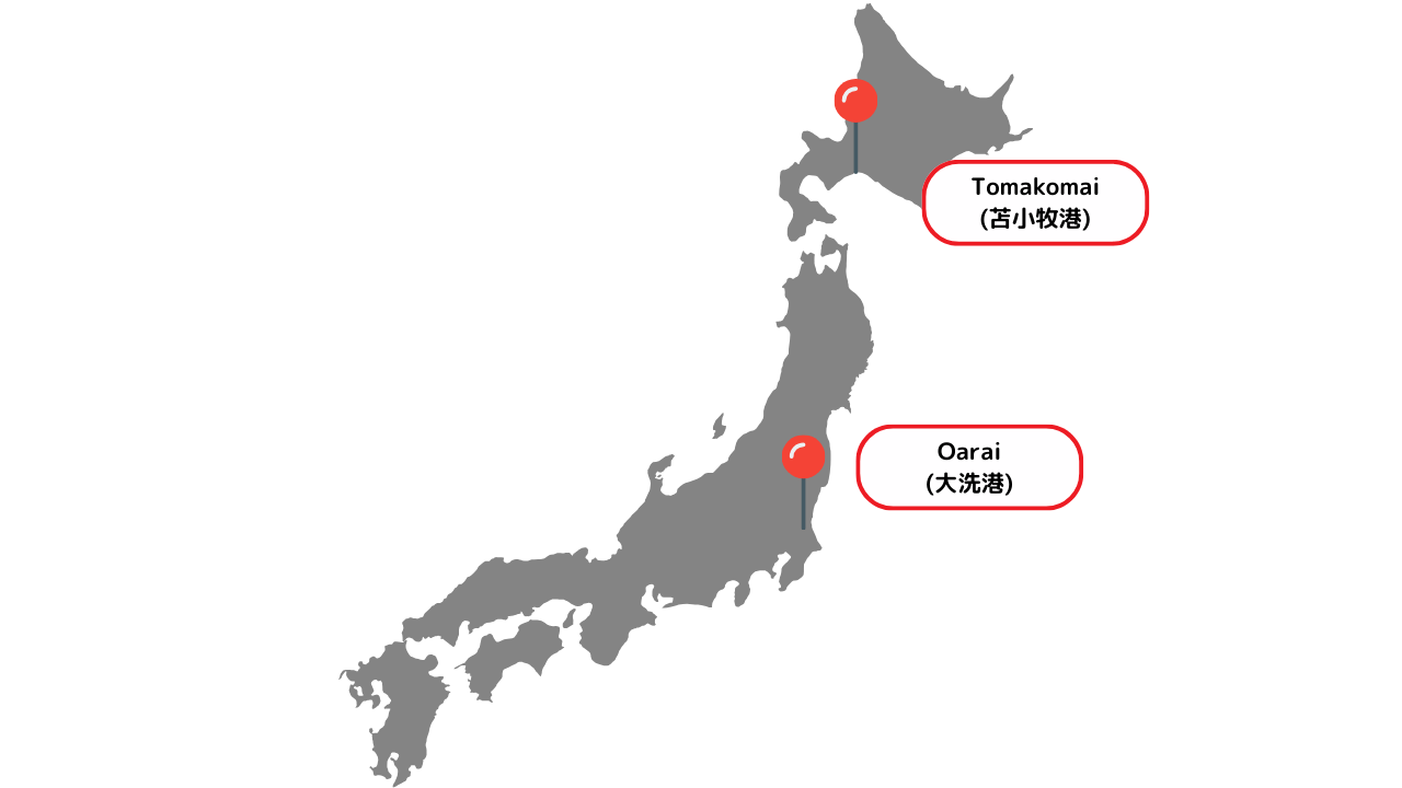 Ferry route map from Tokyo to Hokkaido