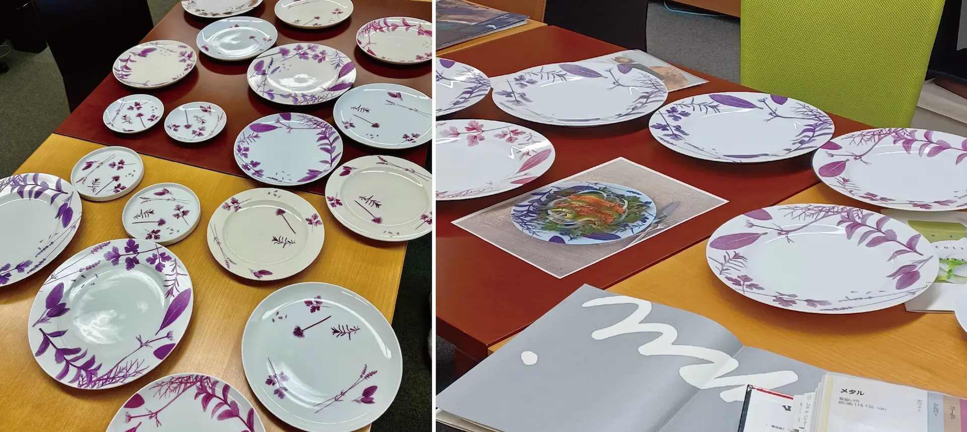 plates designed with herb patterns