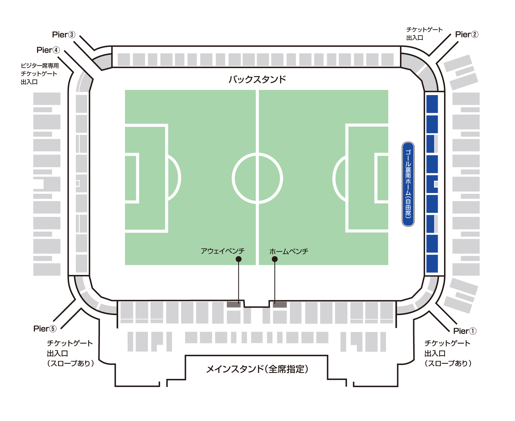 ゴール裏南1階ホーム 座席図