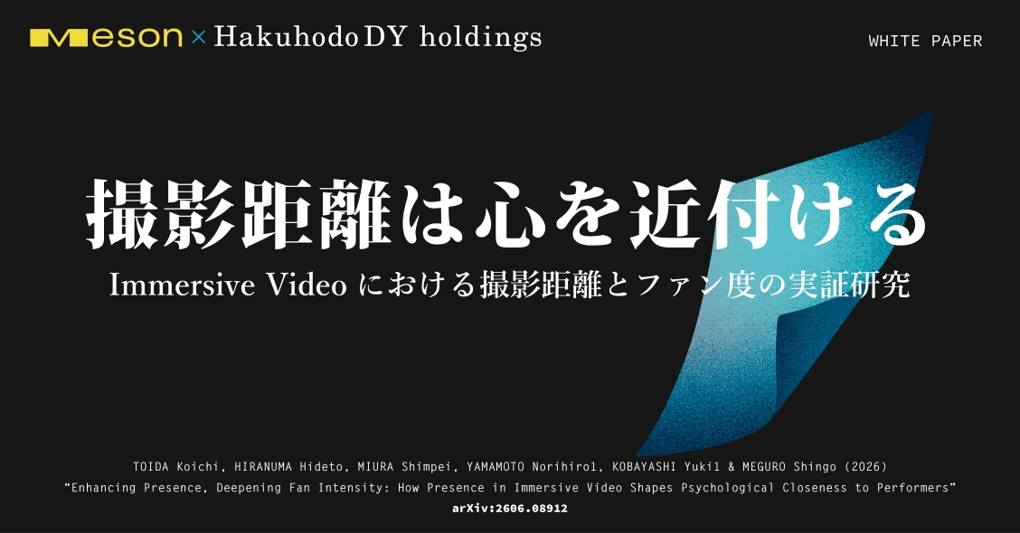 ｢その場にいる感覚｣が心理的近接性を高める ～Immersive Videoの撮影距離が演者との心理的近接性を変える