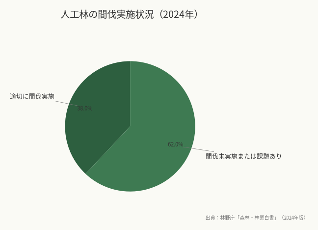 人工林の間伐実施状況(2024年)(出典:林野庁「森林・林業白書」(2024年版))