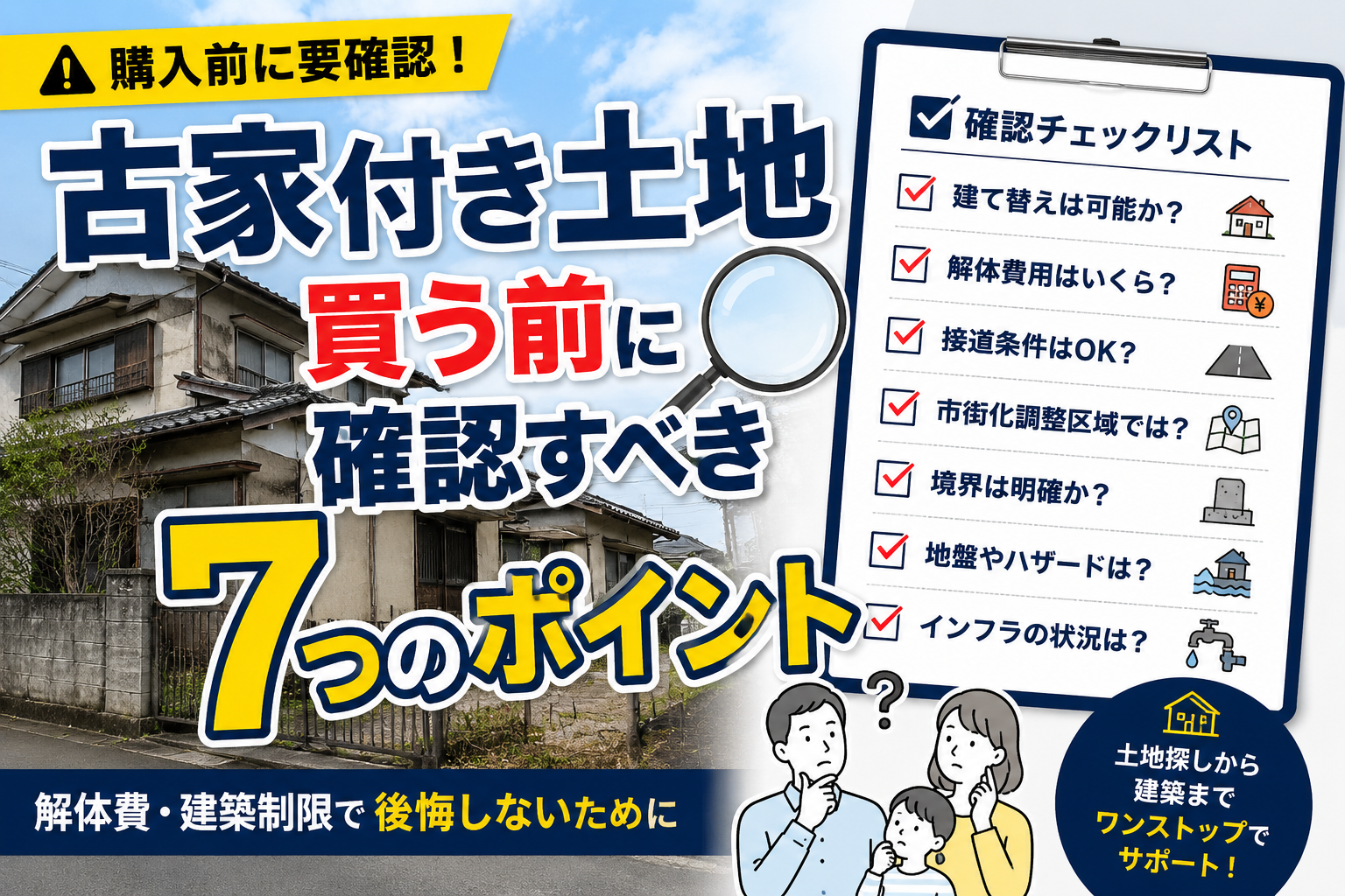 古家付き土地を購入する前に確認すべきこと｜解体費用や建築条件で後悔しないためのポイント