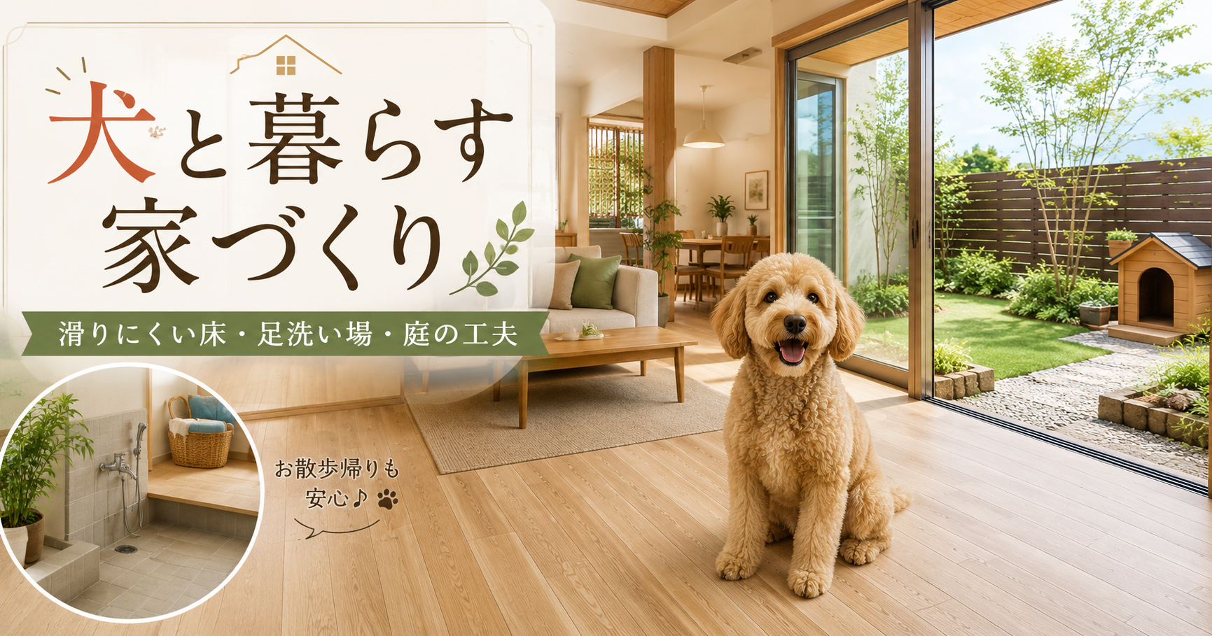 犬と暮らす家づくり｜滑りにくい床・足洗い場・庭の工夫