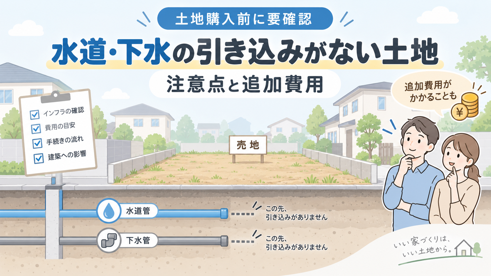 水道・下水の引き込みがない土地の注意点と追加費用