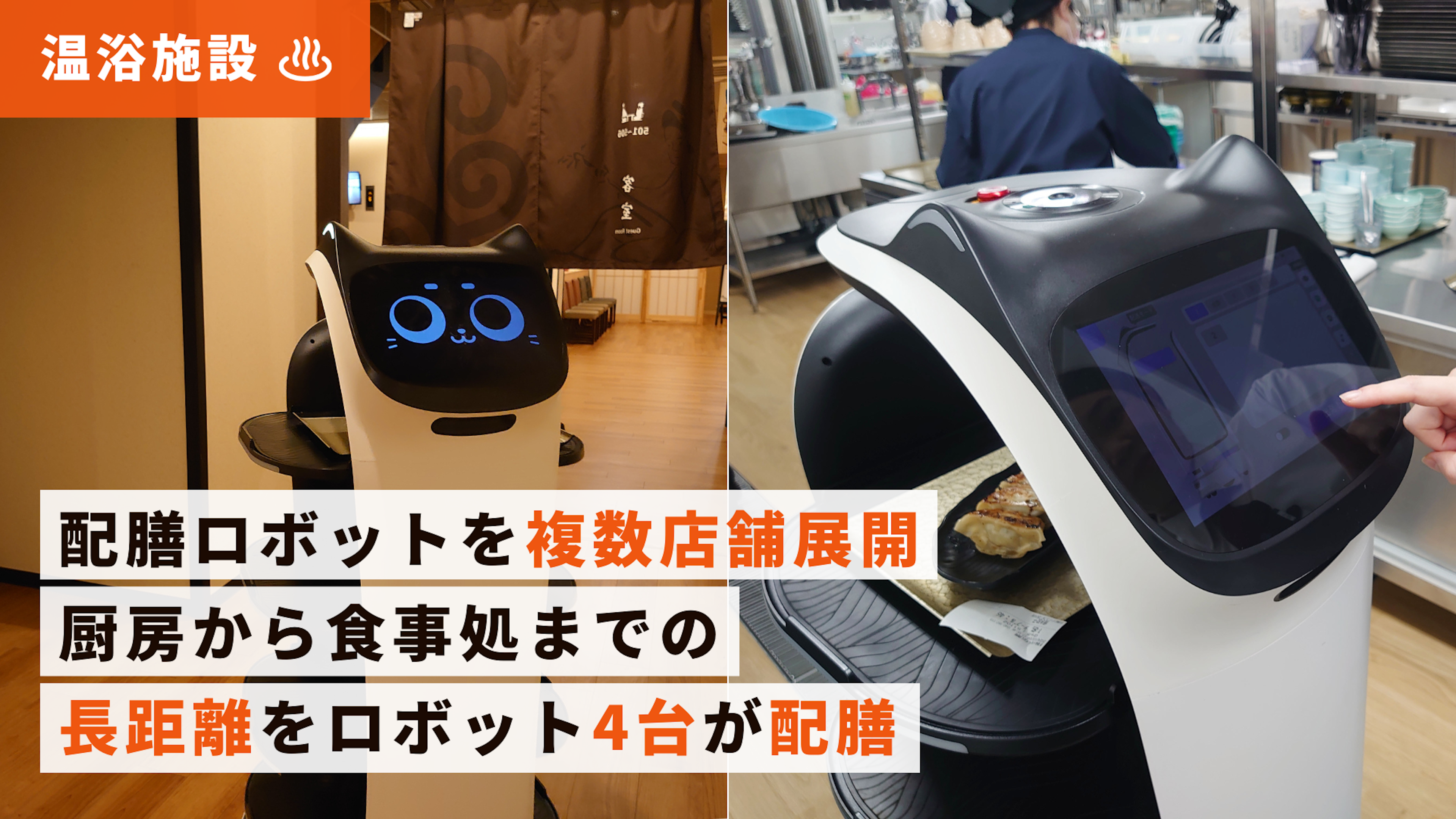 【温浴施設導入事例】東京豊洲 万葉倶楽部さま｜ネコ型配膳ロボット「BellaBot」