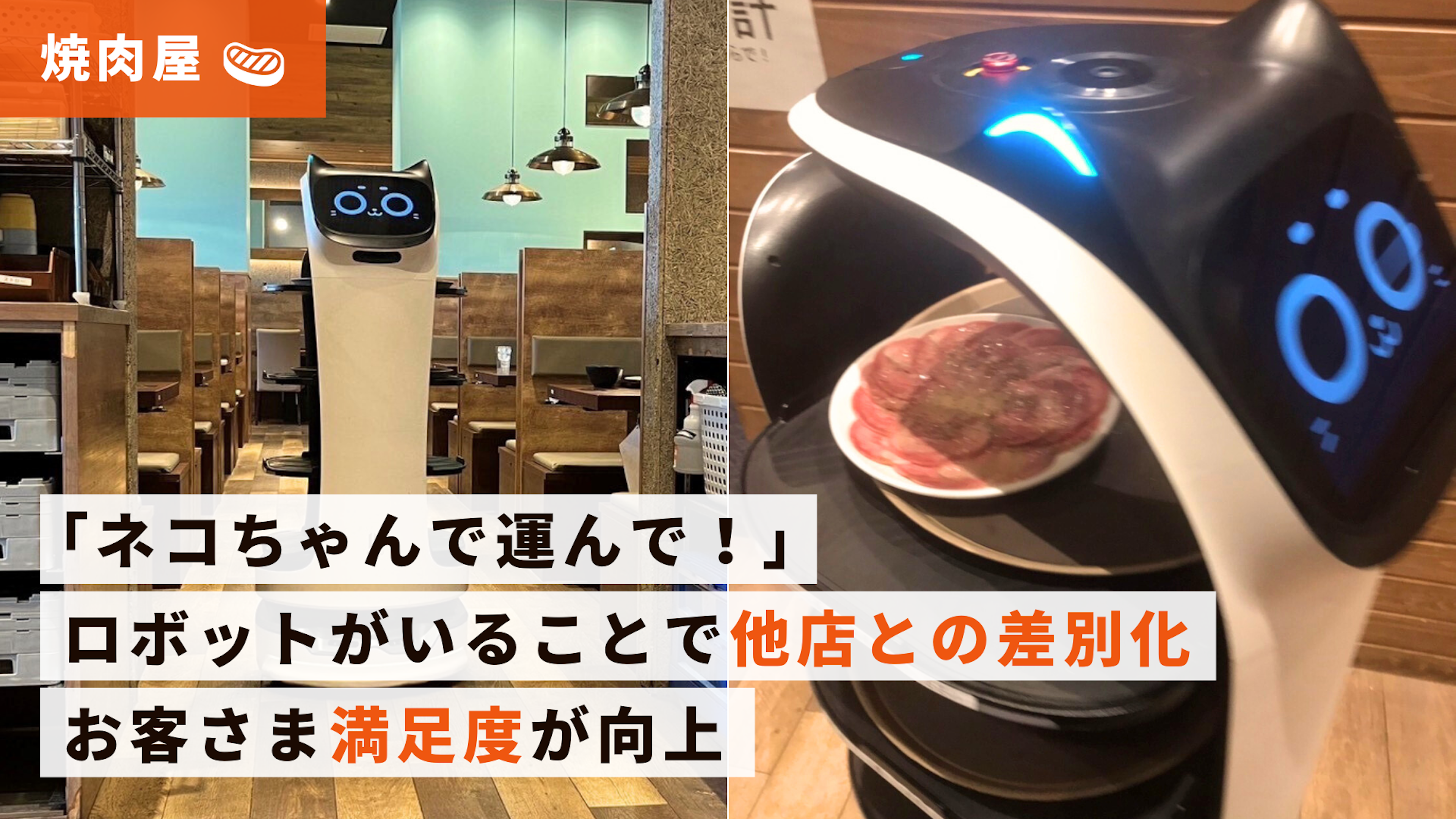 【焼肉屋導入事例】焼肉ぐりぐり家Premium ゆめタウン廿日市店さま｜ネコ型配膳ロボット「BellaBot（ベラボット）」のキービジュアル