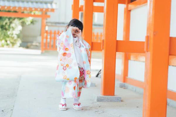 冬晴れの宇美八幡宮で、七五三撮影