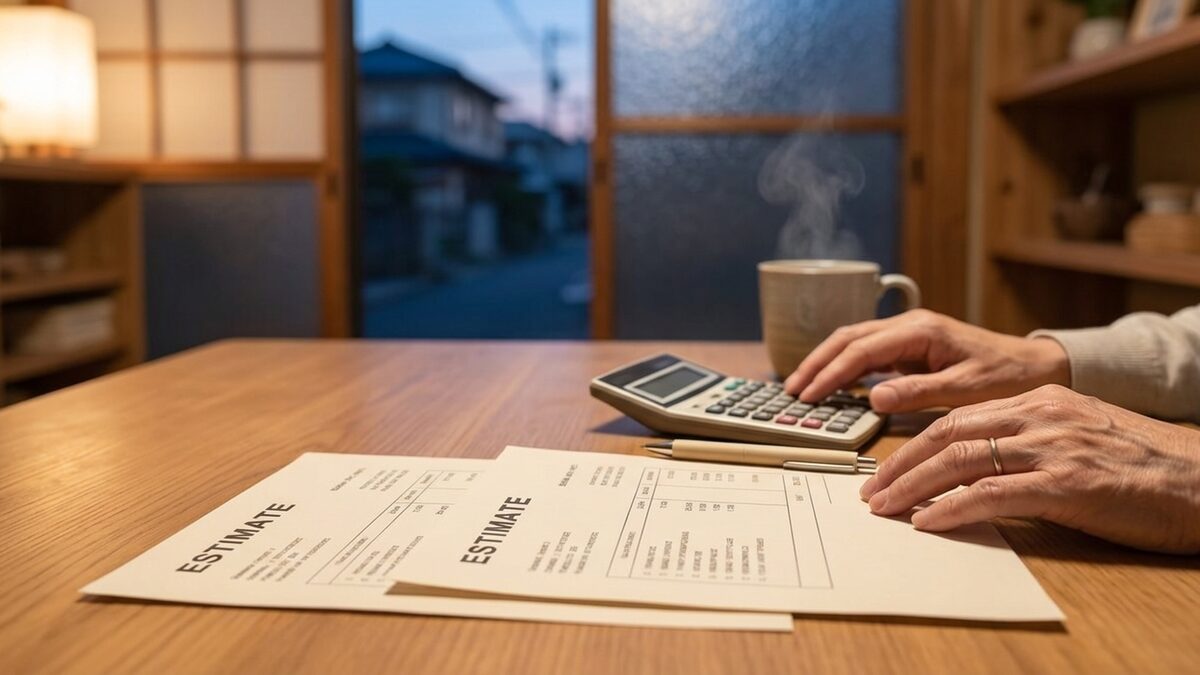 2社の見積書を並べて比べる様子