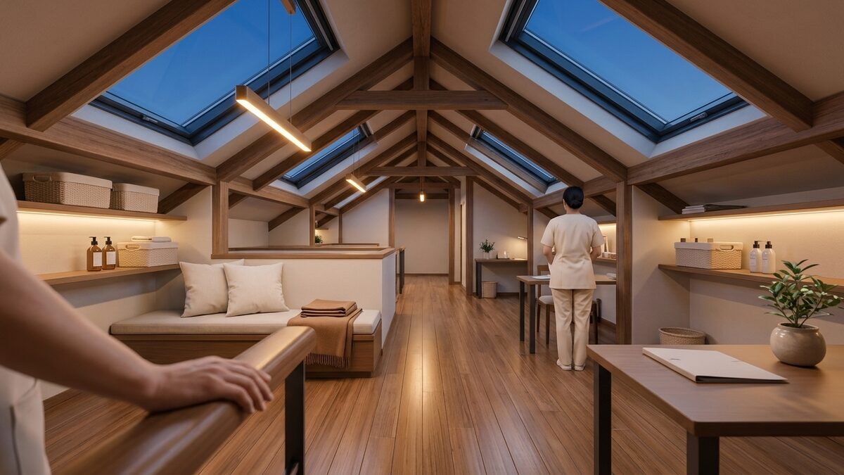 清掃と消毒を終えた屋根裏