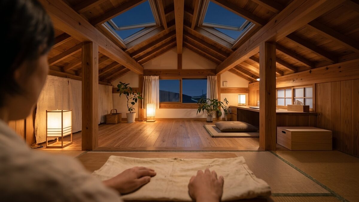 作業後の明るい屋根裏