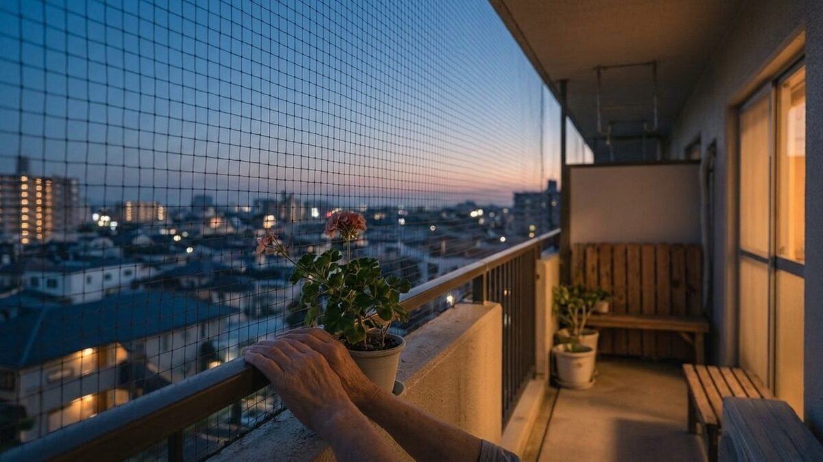 ベランダに張った防鳥ネット
