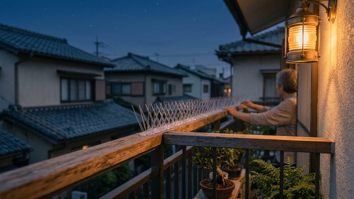 手すりに付けた鳥よけ