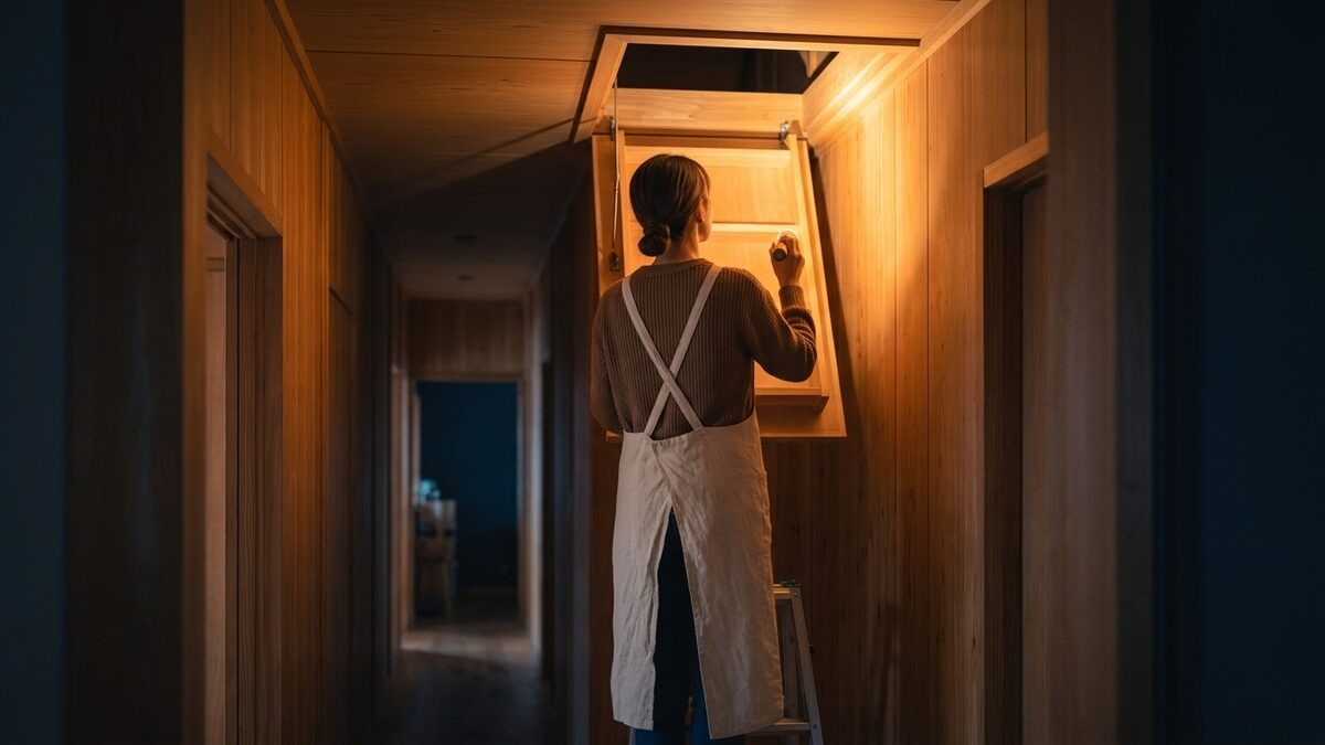 現地調査で屋根裏を確認する様子