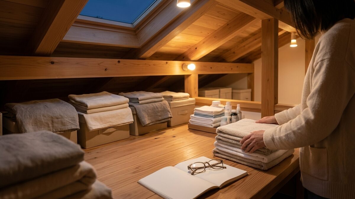 作業後の明るい屋根裏