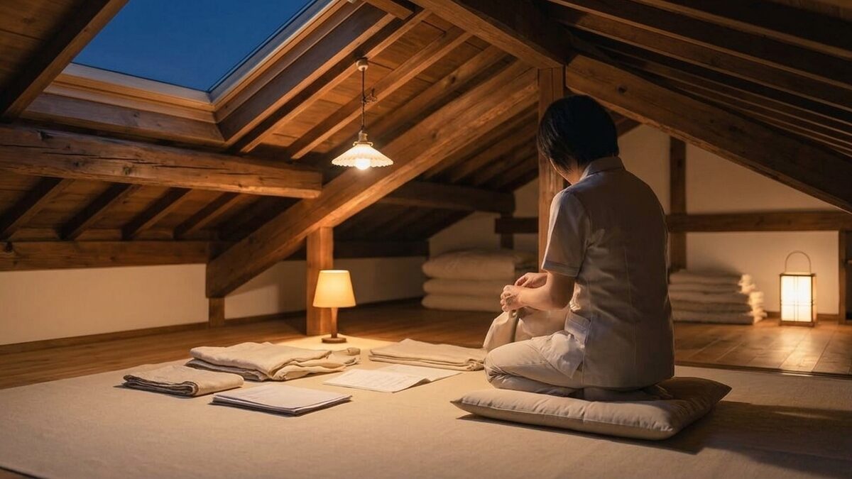 作業後の明るい屋根裏