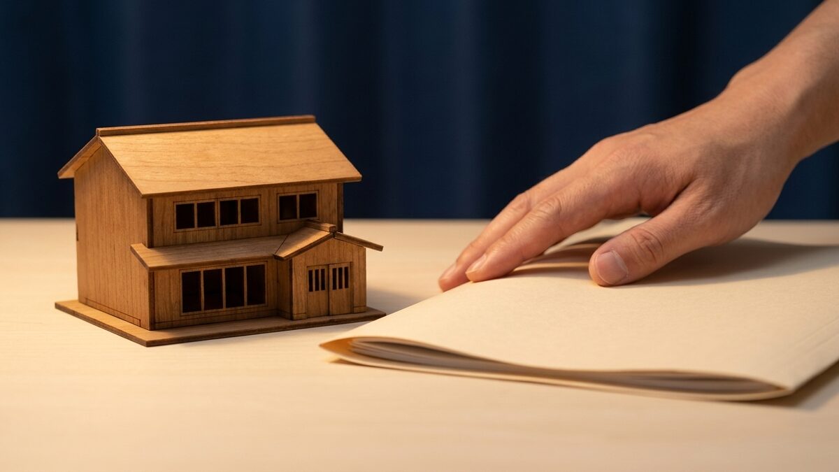 再発保証の書類と家の模型