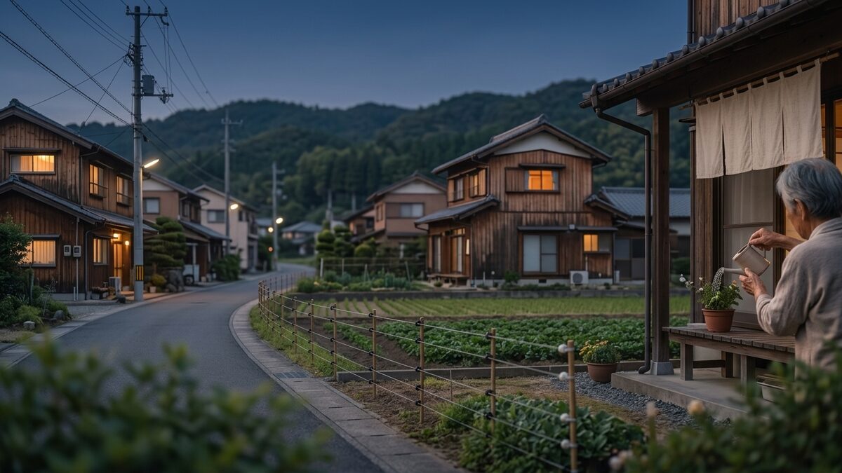 山すその住宅地と柵